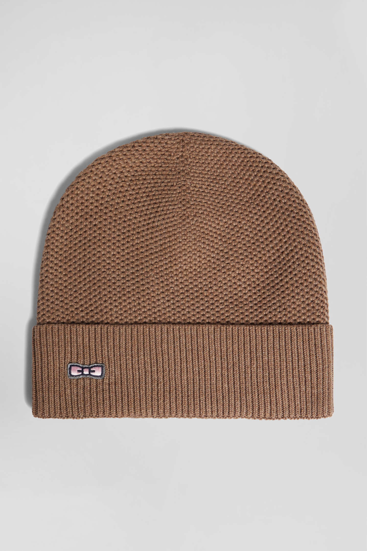 Plain camel knitted cotton beanie