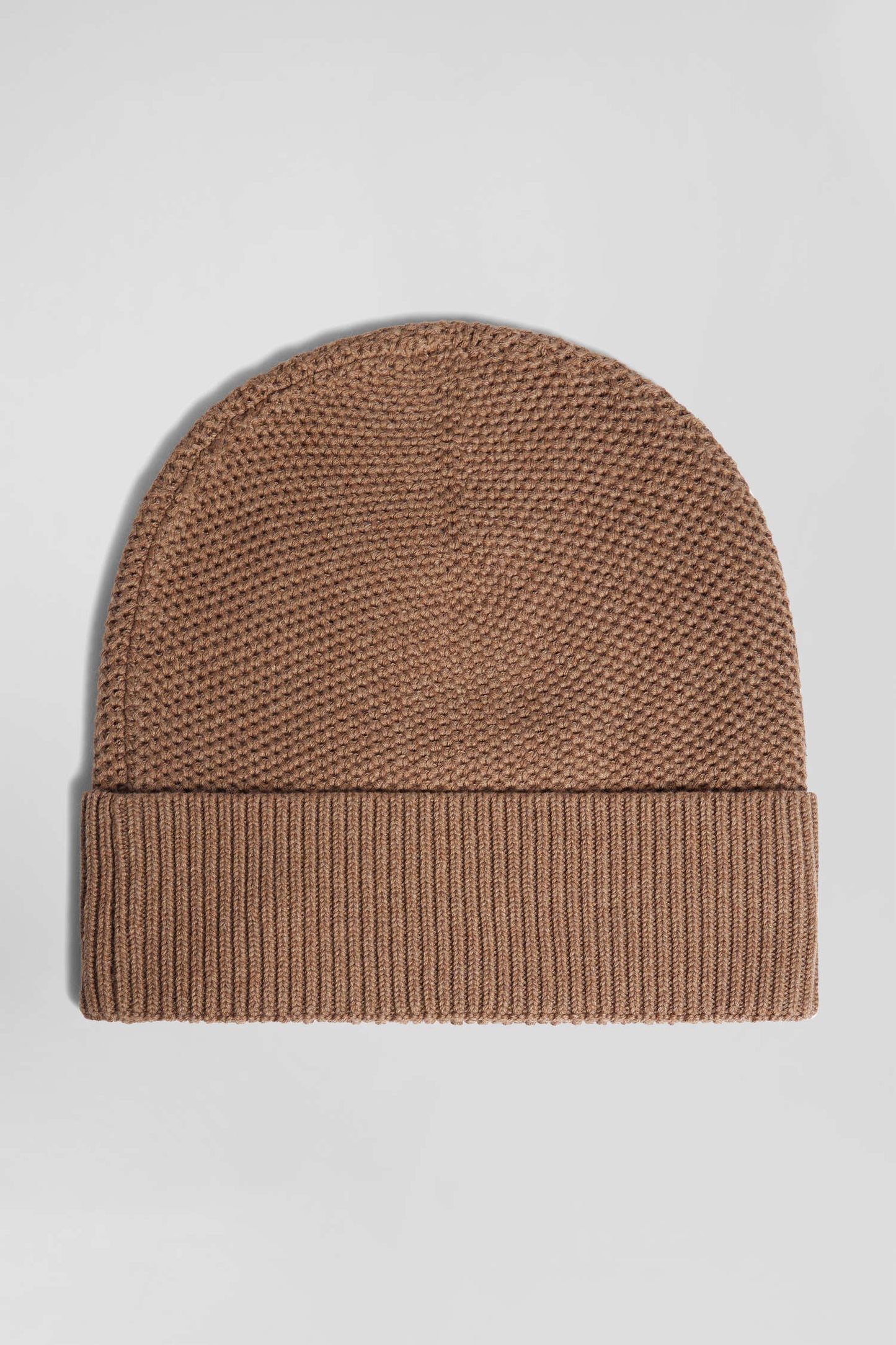 Plain camel knitted cotton beanie