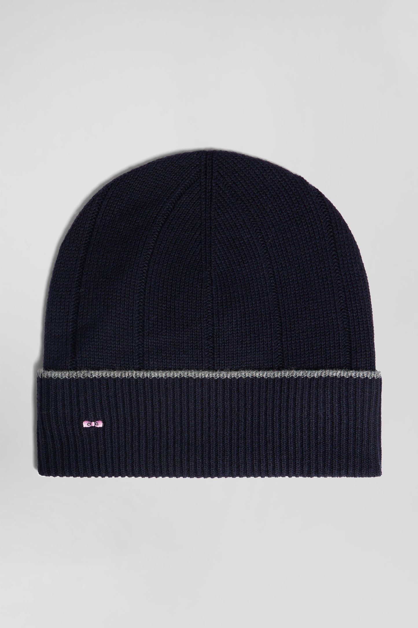 Navy blue cotton and cashmere beanie with contrasting trim