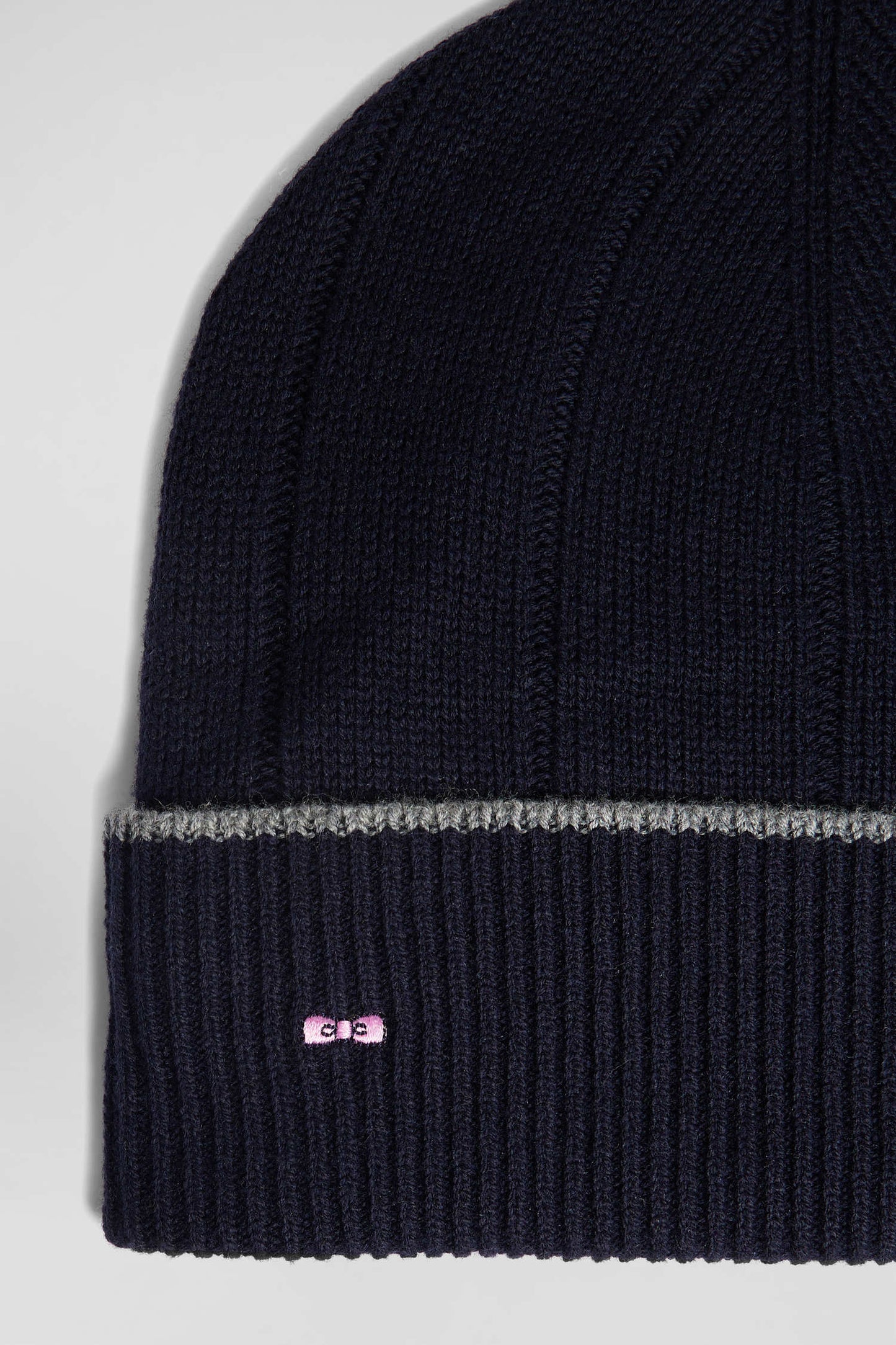 Navy blue cotton and cashmere beanie with contrasting trim