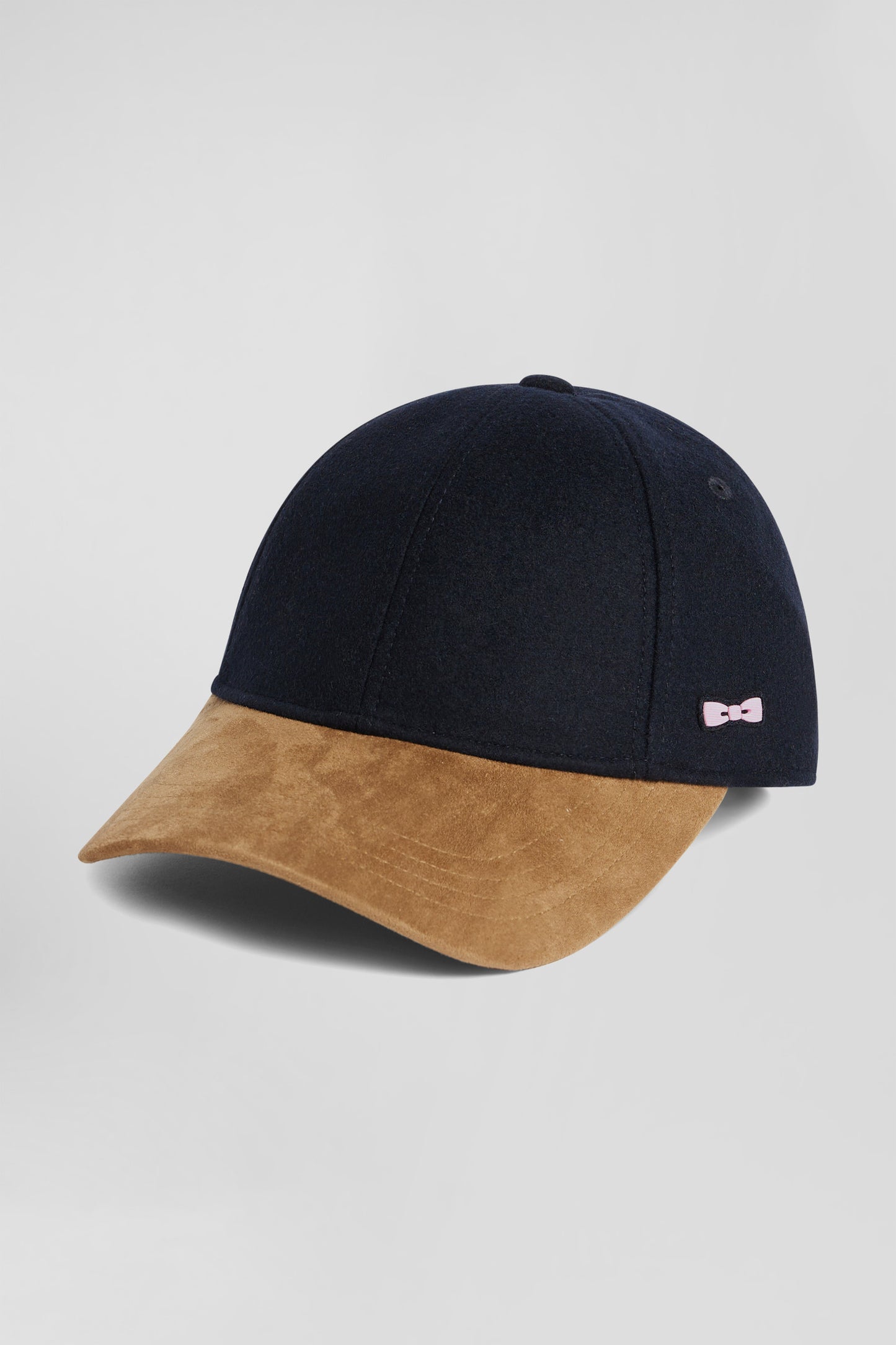 Two-tone cap in navy and hazelnut wool blend