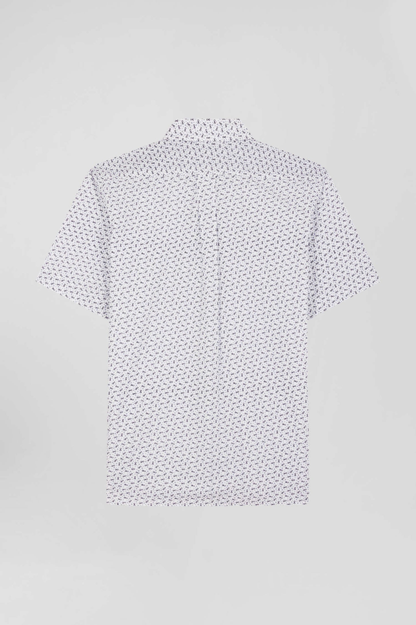 Regular ecru cotton short-sleeved shirt with microprint