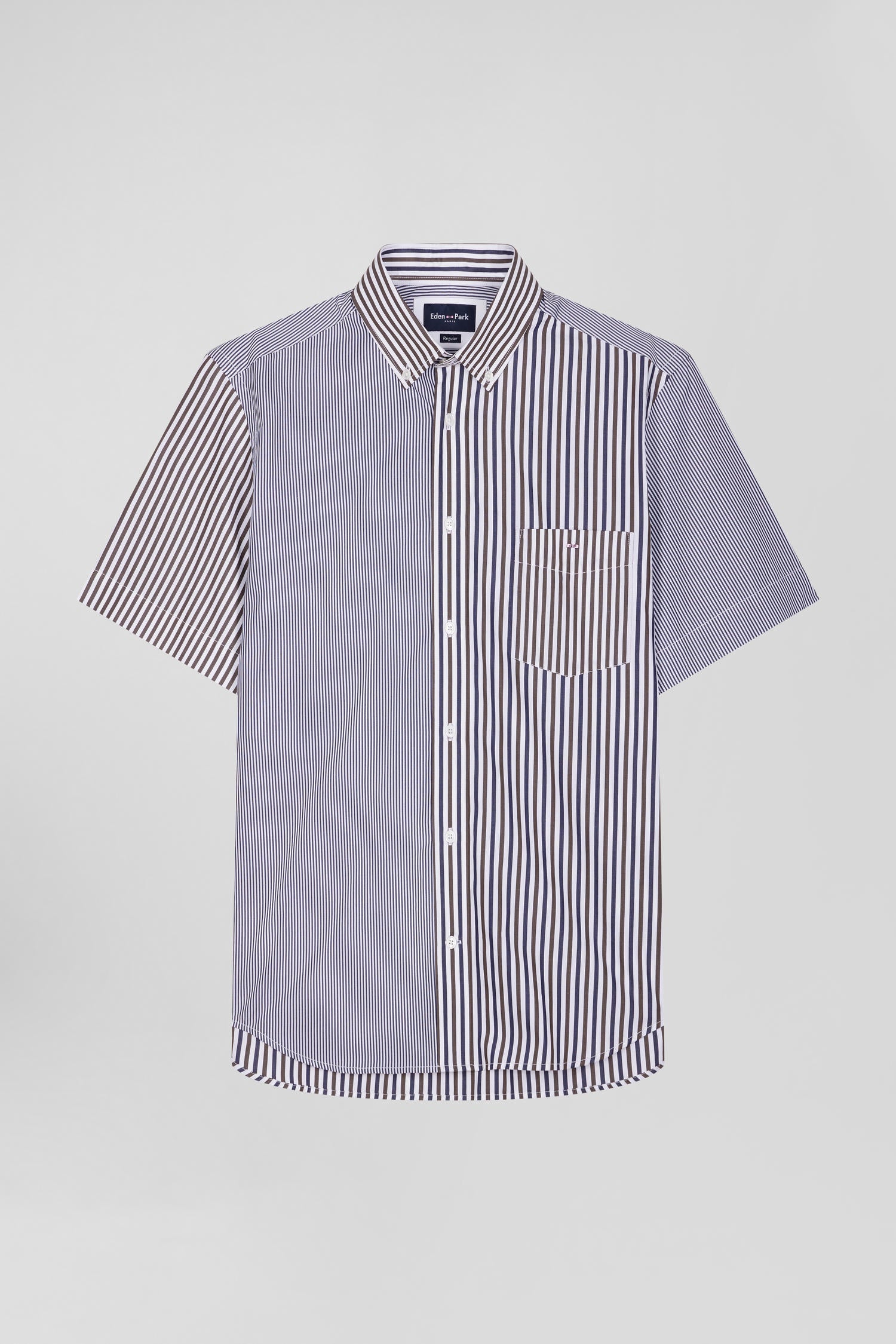 Regular brown cotton short-sleeved shirt