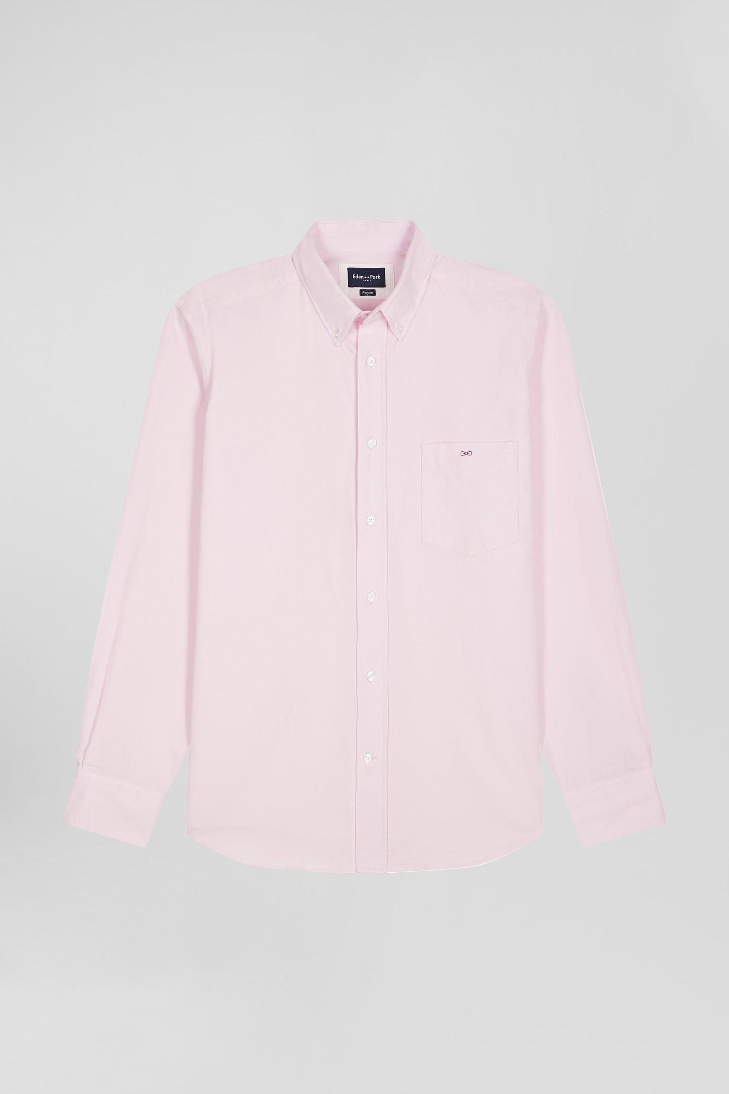 Chemise en coton uni rose col boutonné et poche poitrine coupe Regular