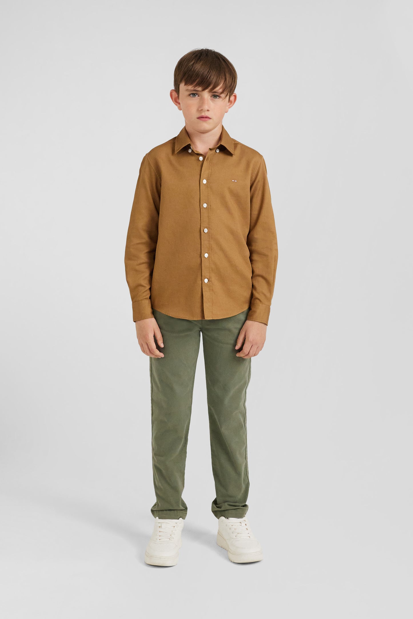 Plain hazelnut cotton oxford shirt Regular fit