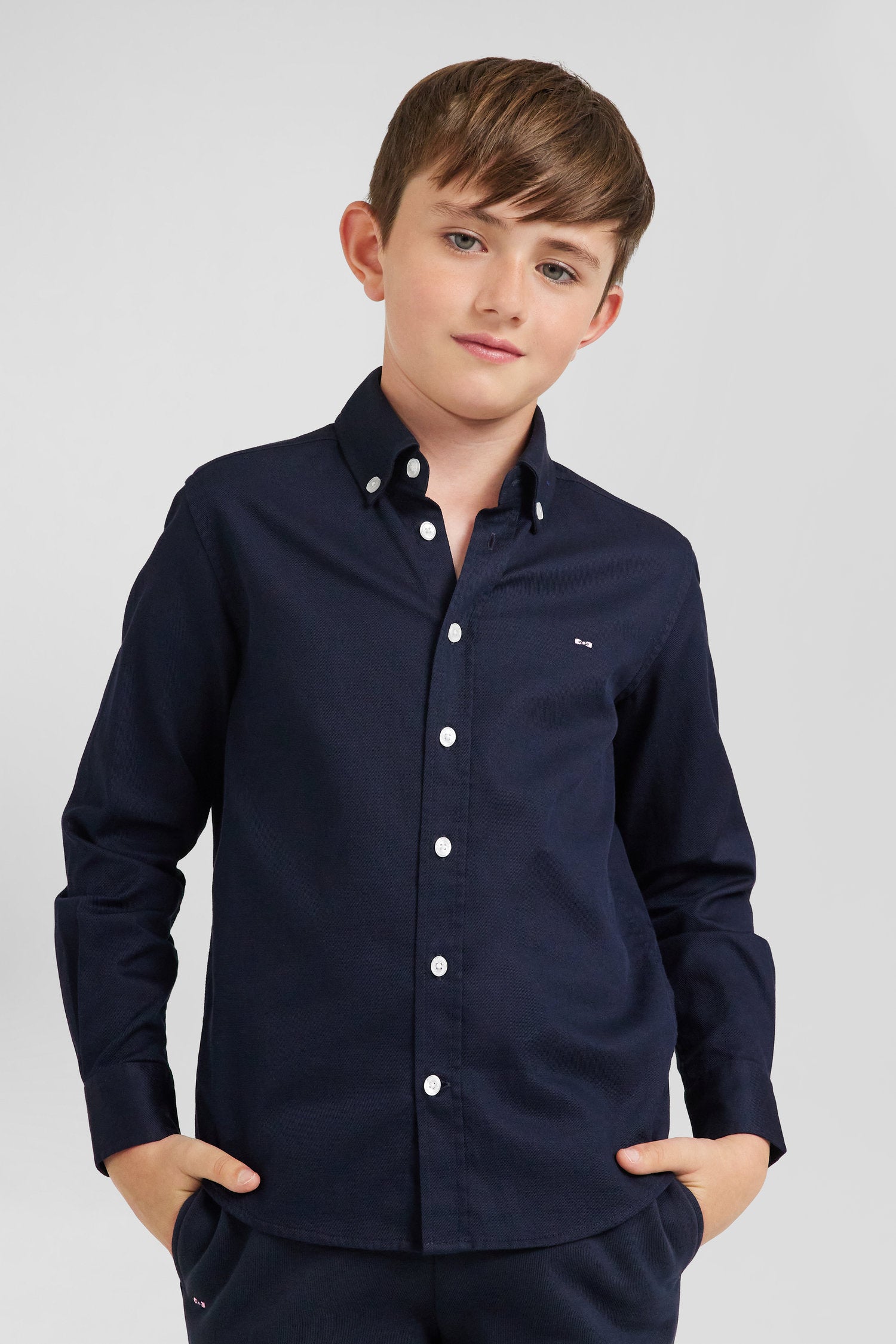 Chemise en coton uni bleu marine en coton oxford coupe Regular