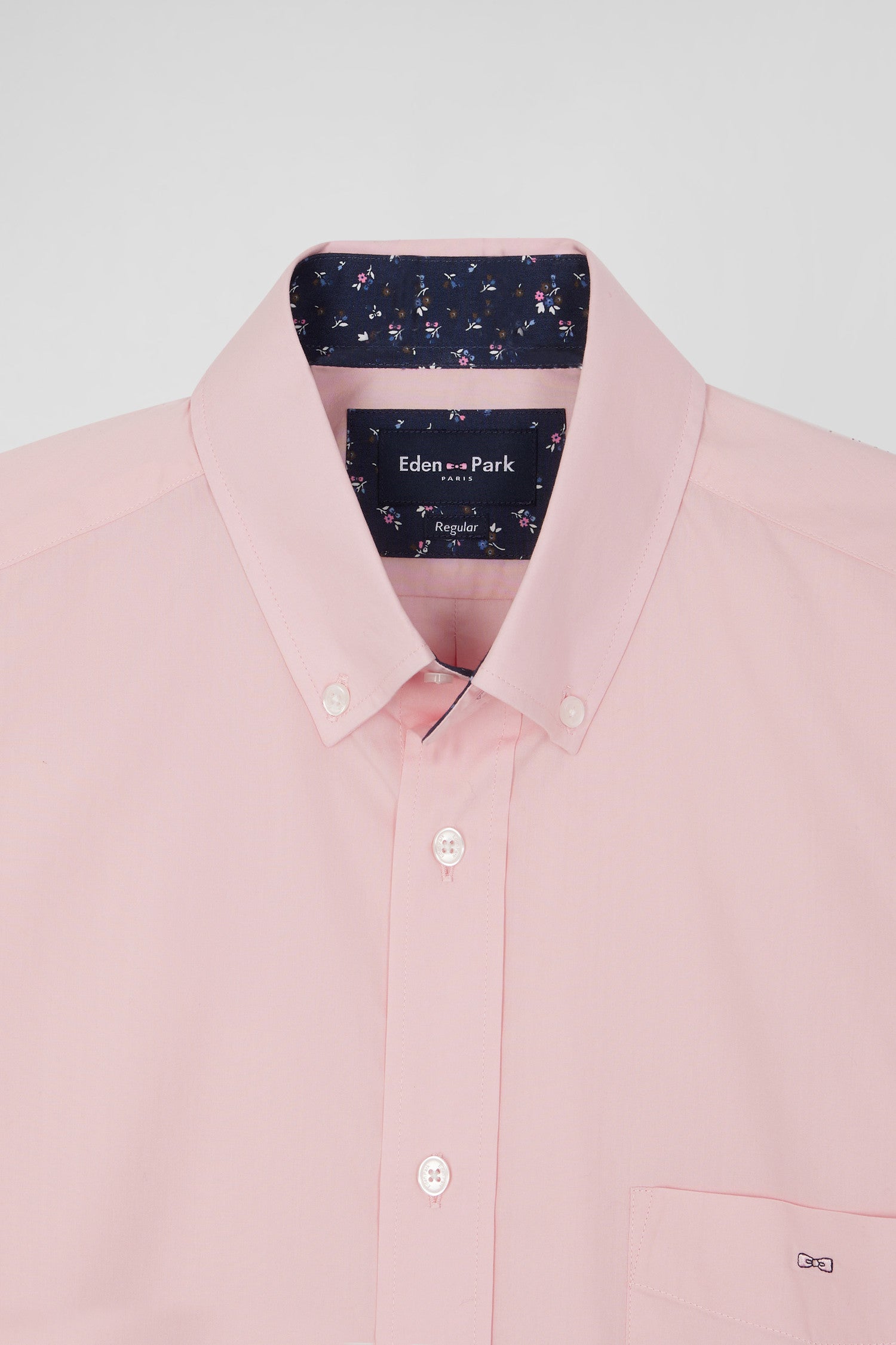 Regular pink cotton poplin shirt with button-down collar and printed elbow patches