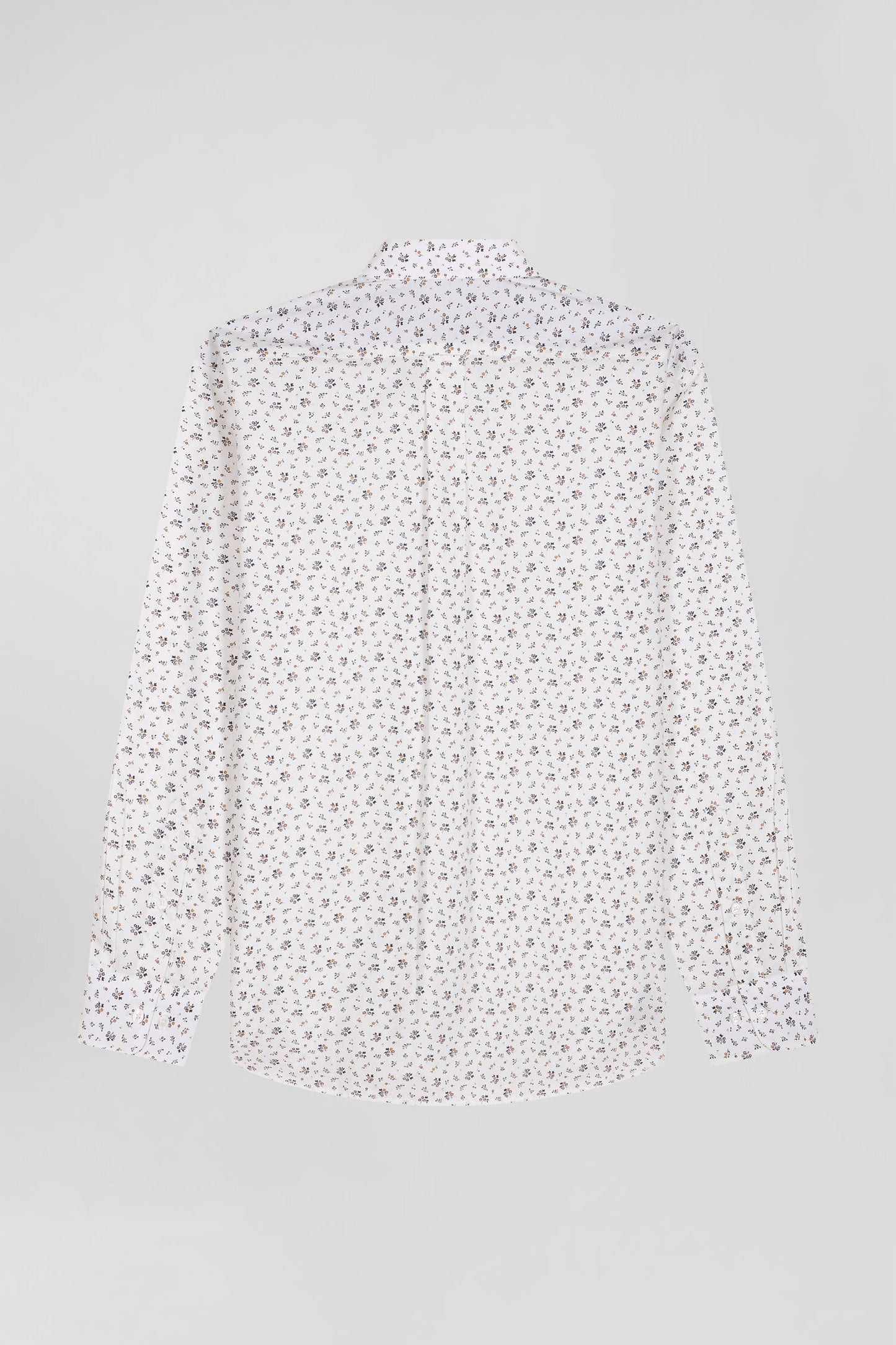 Regular ecru cotton poplin shirt with micro floral print
