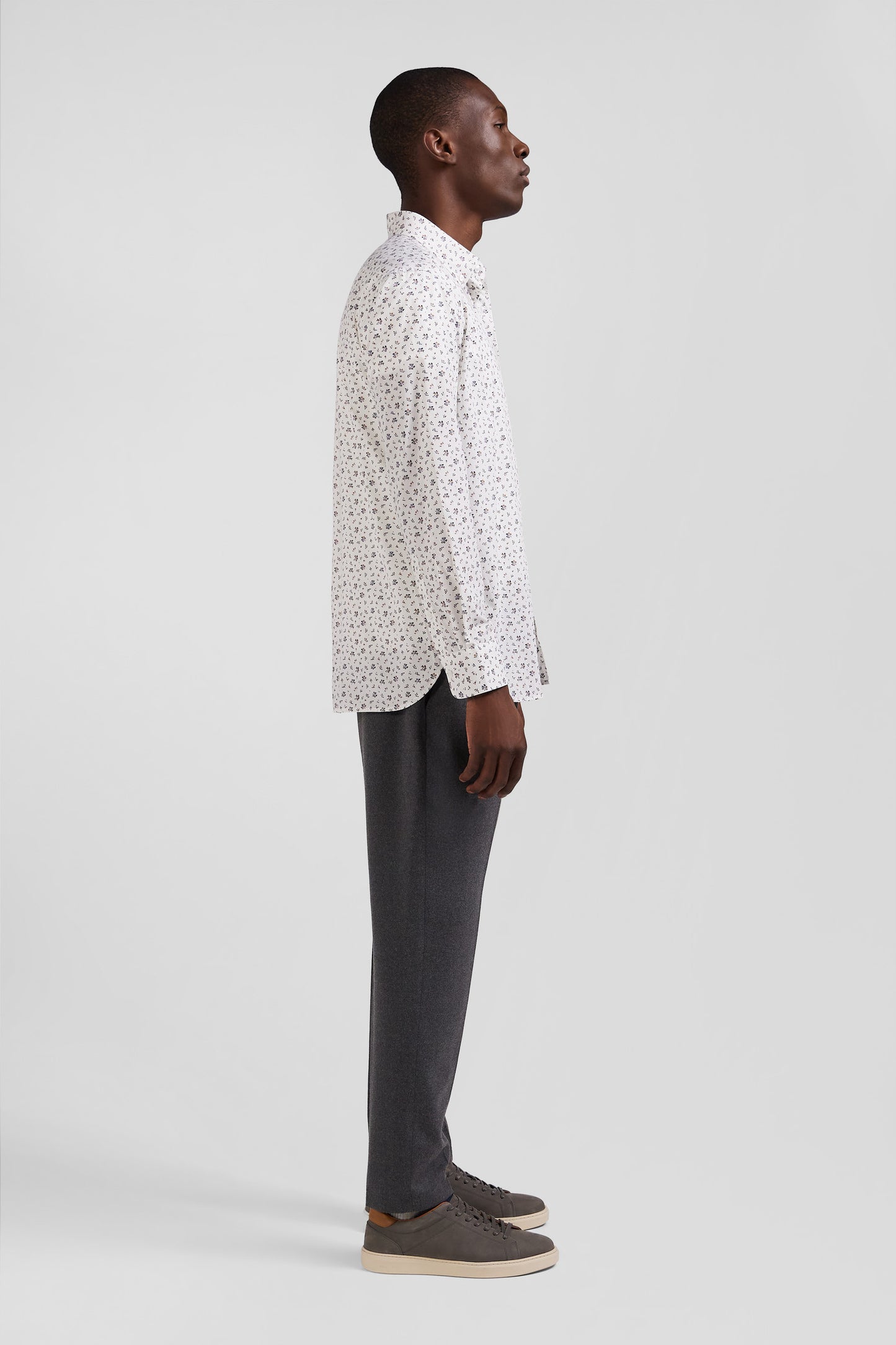 Regular ecru cotton poplin shirt with micro floral print