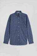 Regular indigo cotton shirt with microprint