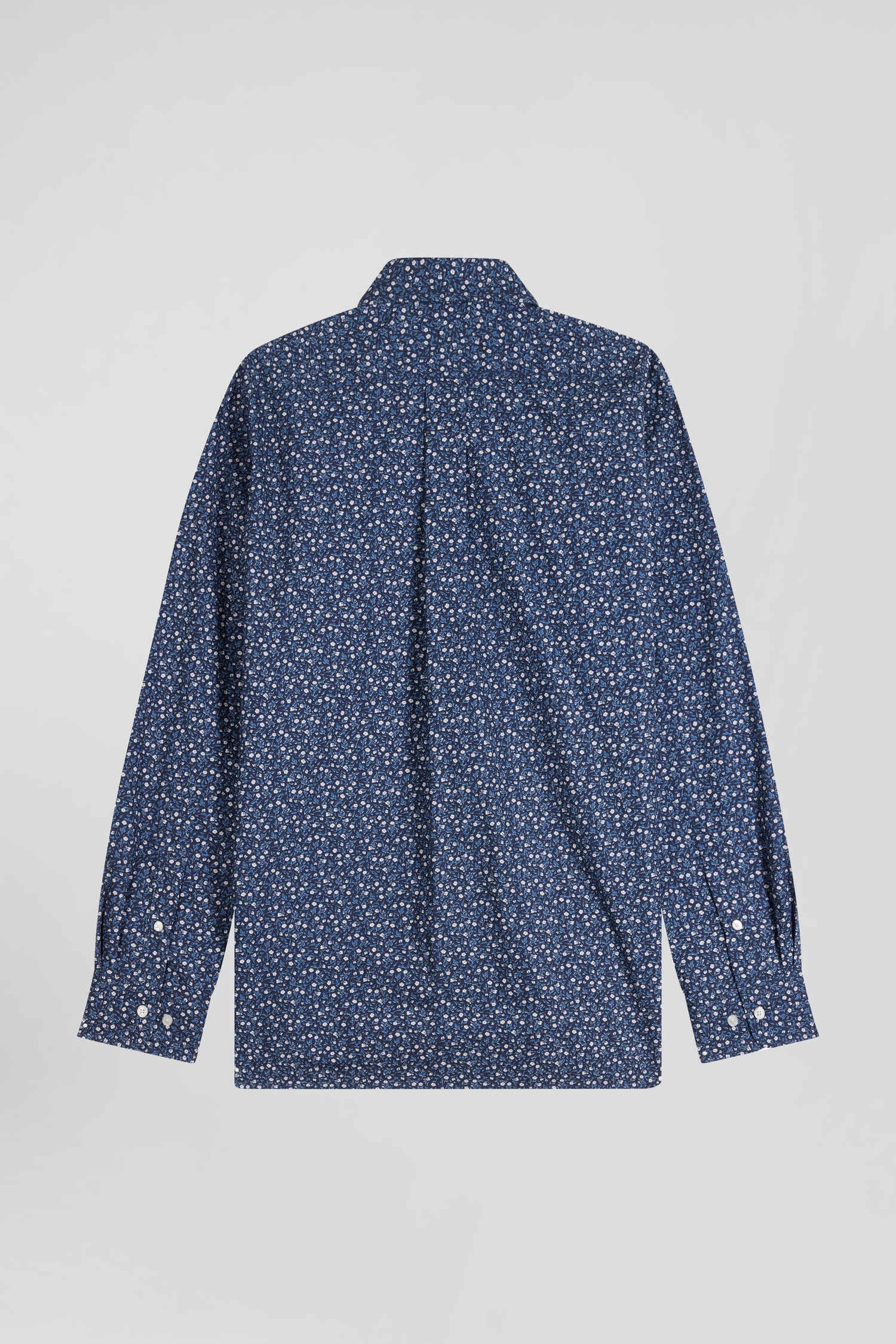 Regular indigo cotton shirt with microprint