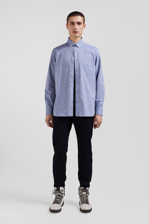 Regular sky blue cotton denim shirt with printed elbow patches - Image 1