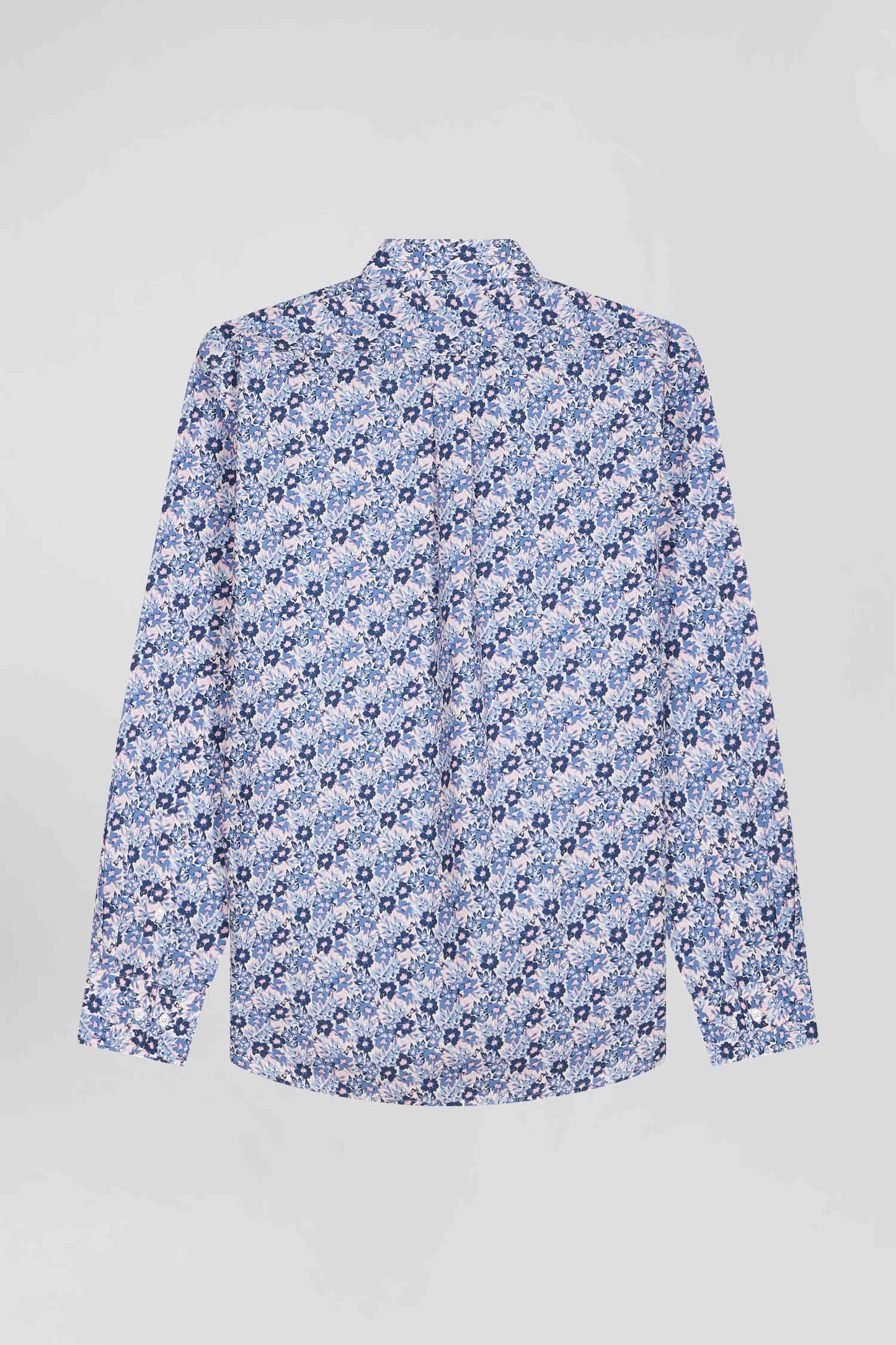 Regular blue cotton poplin shirt with floral print