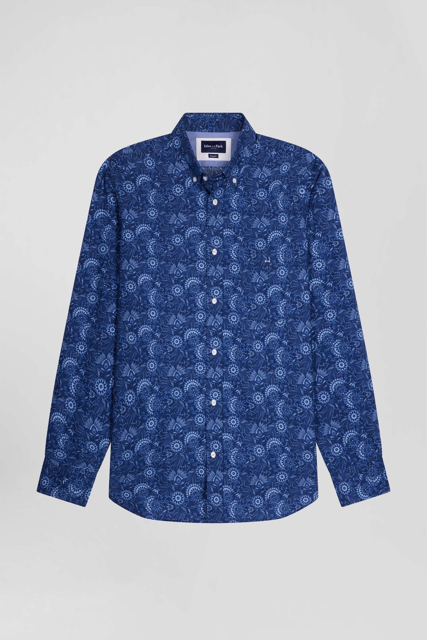 Regular navy blue cotton shirt with graphic print