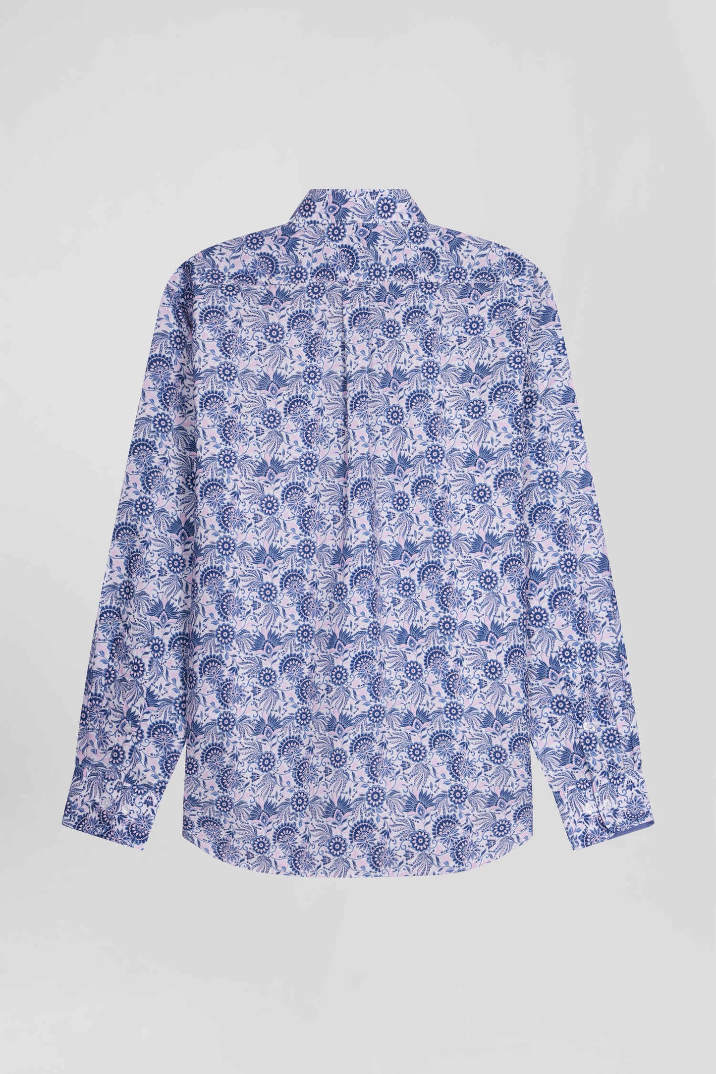 Regular ecru and blue cotton shirt with graphic print