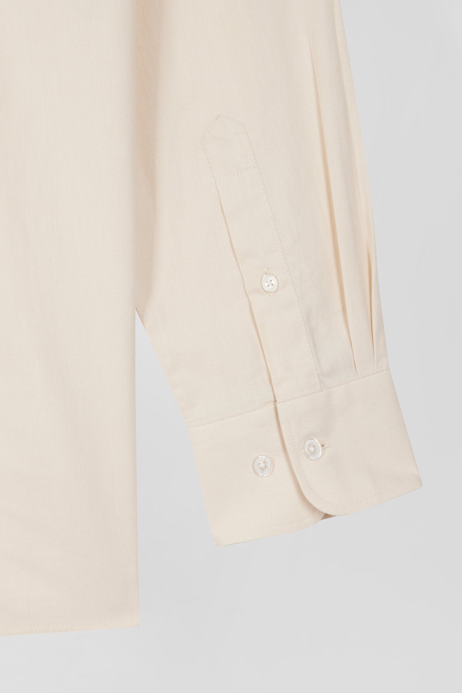 Regular plain beige cotton twill shirt with button-down collar