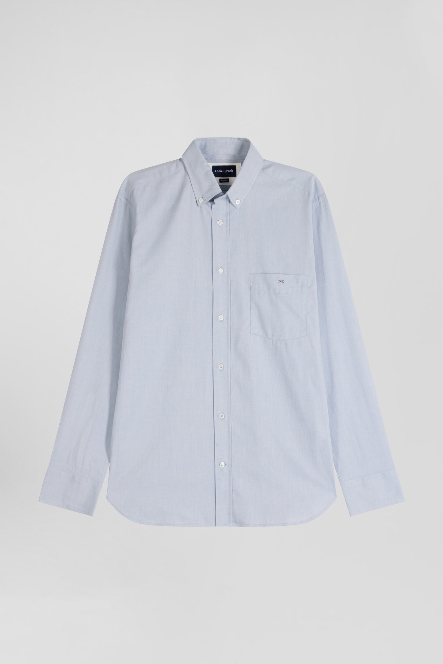 Regular plain sky blue cotton twill shirt with button-down collar