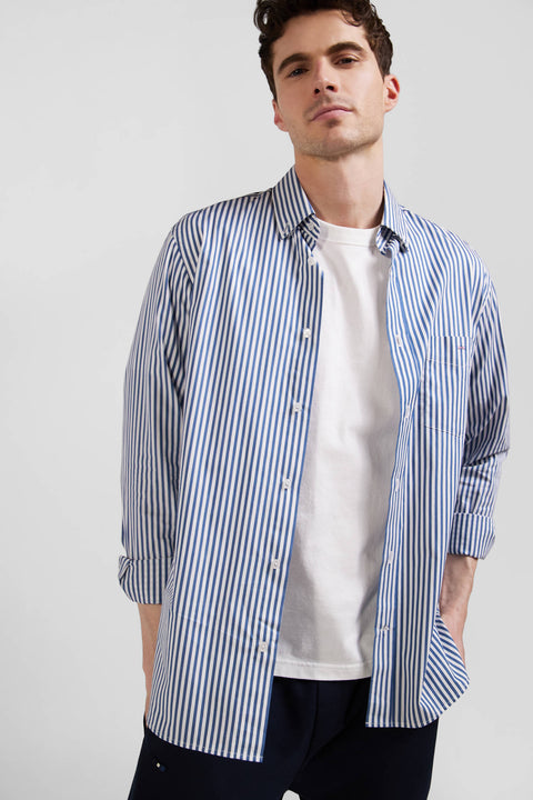 Regular blue striped cotton poplin shirt - Image 3
