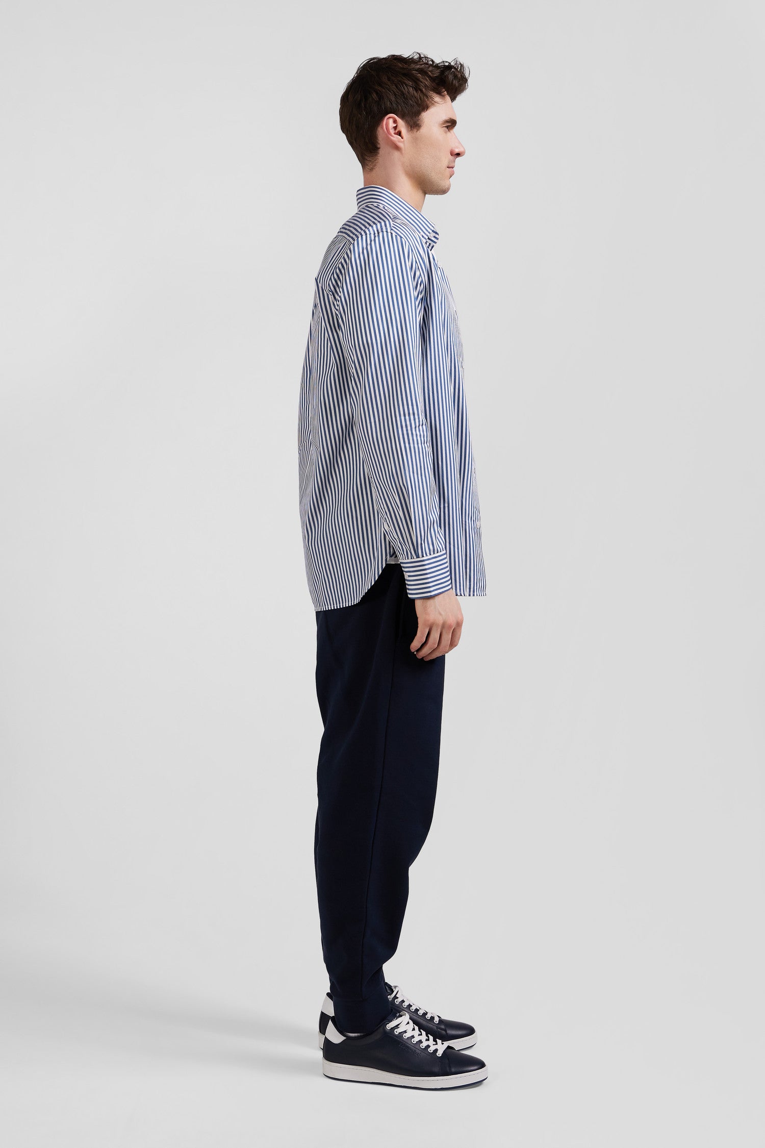 Regular blue striped cotton poplin shirt