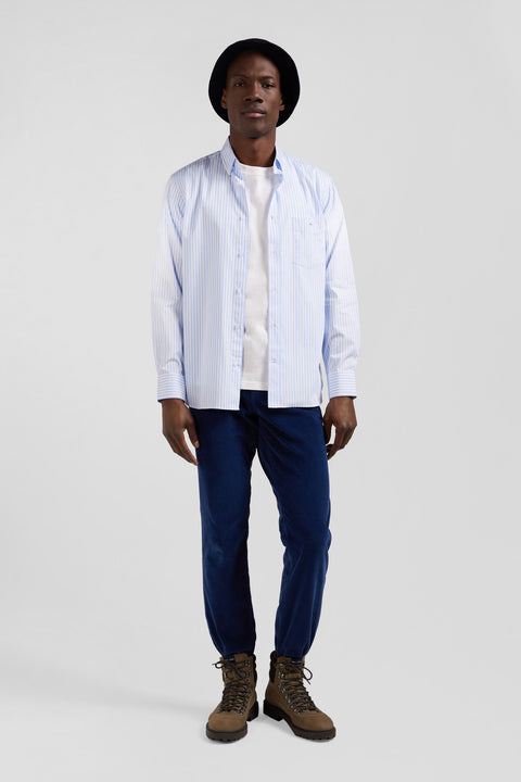 Regular sky blue striped cotton poplin shirt - Image 1