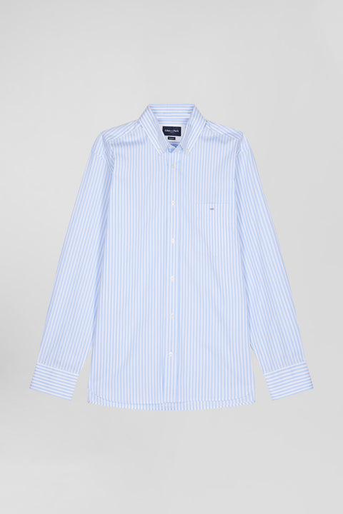 Regular sky blue striped cotton poplin shirt - Image 2
