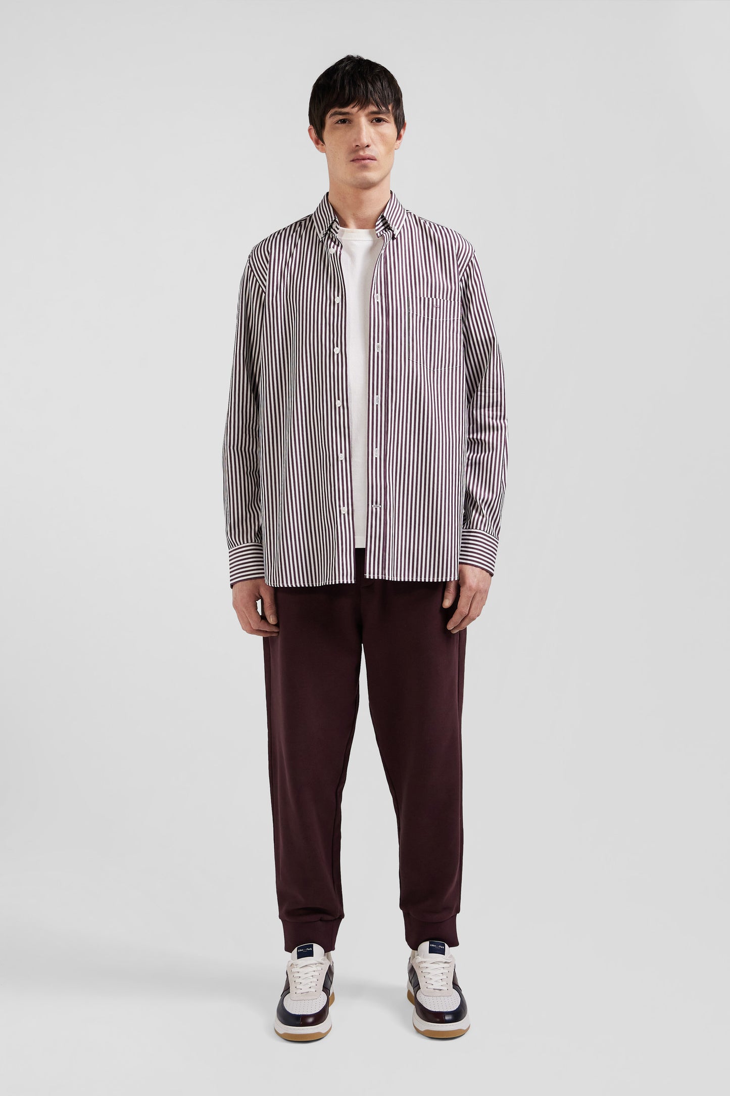 Burgundy striped cotton poplin shirt Regular fit