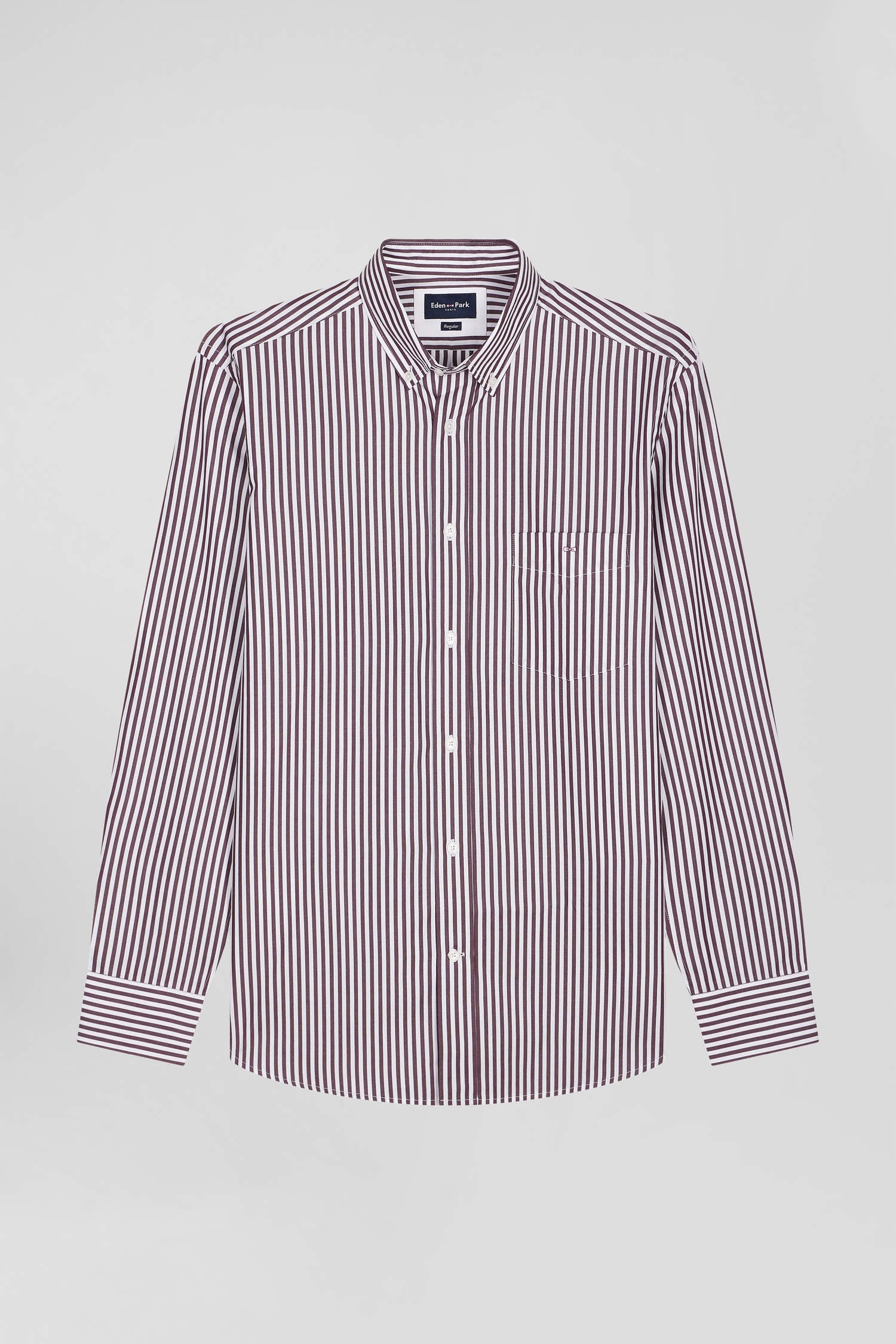 Burgundy striped cotton poplin shirt Regular fit