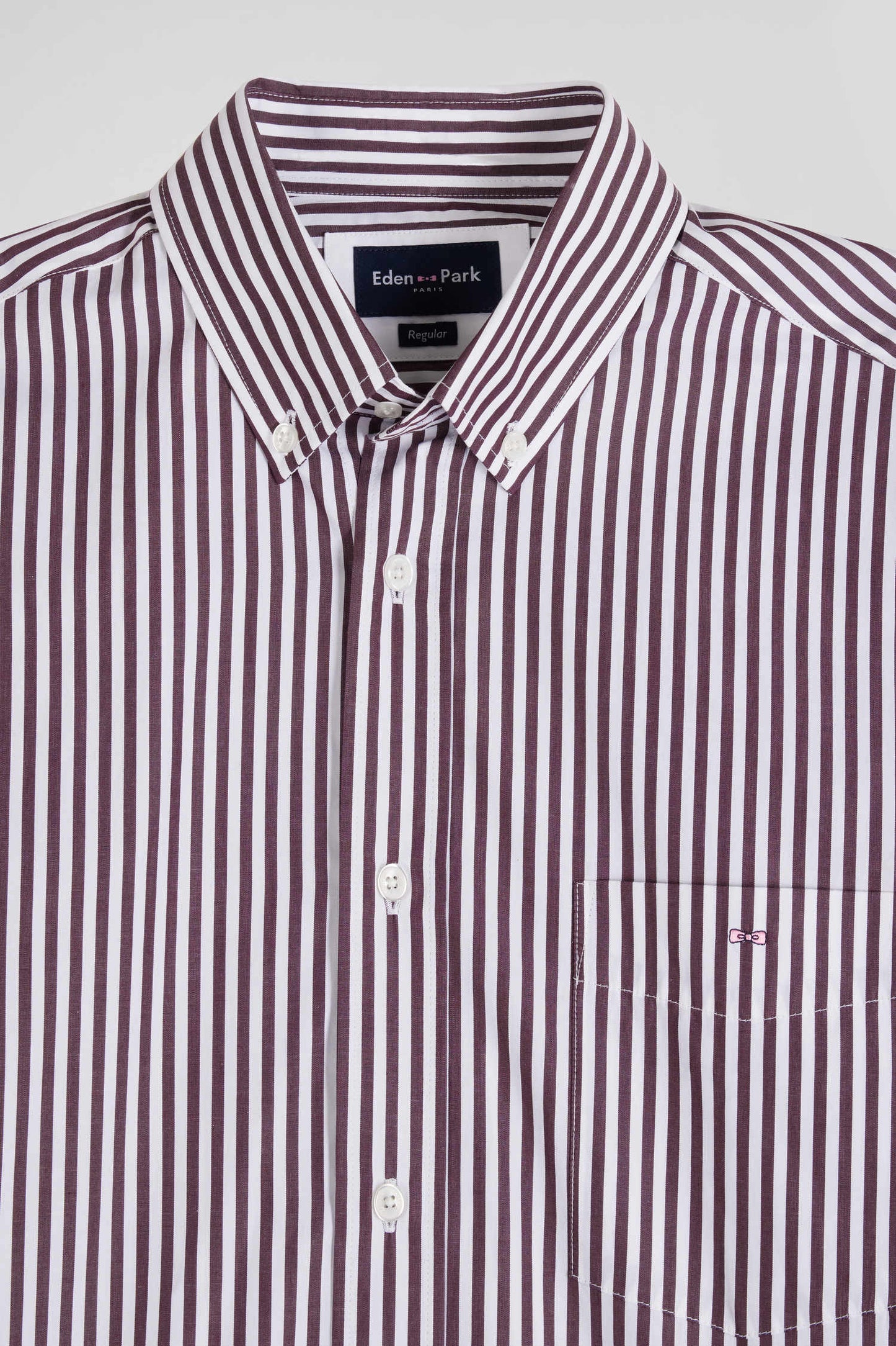 Burgundy striped cotton poplin shirt Regular fit