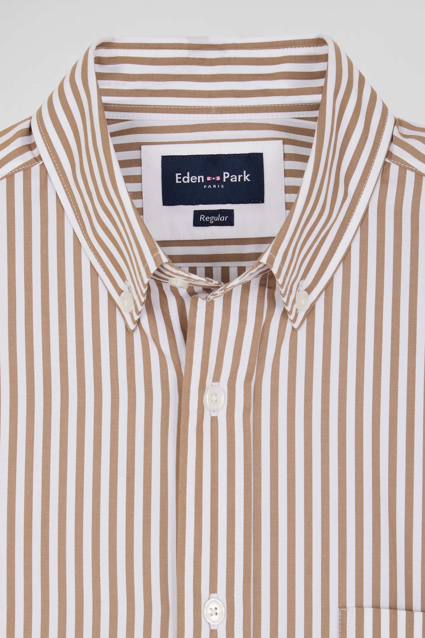 Regular brown striped cotton poplin shirt