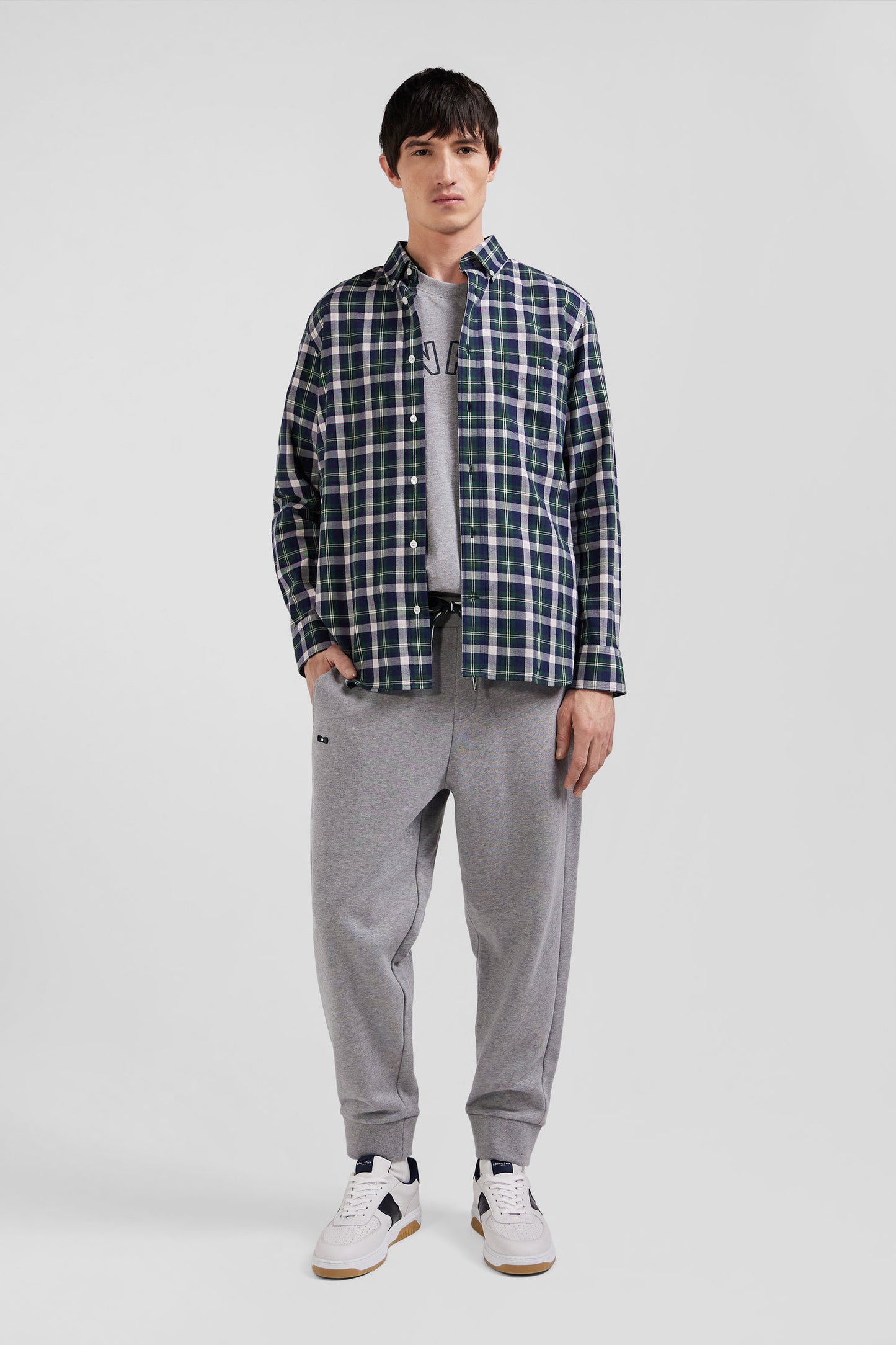 Regular green checked cotton shirt