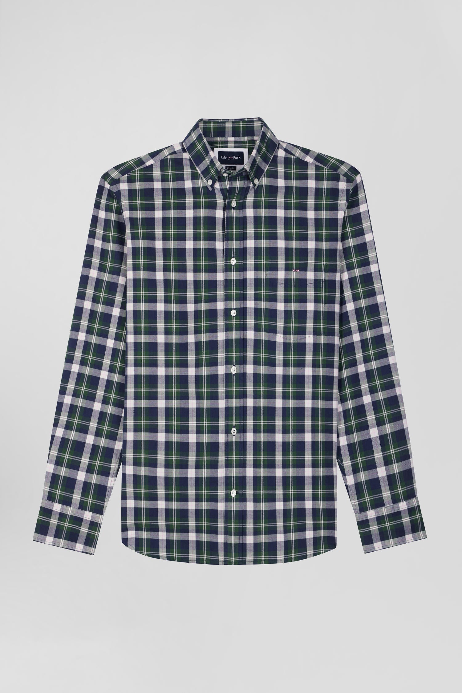 Regular green checked cotton shirt