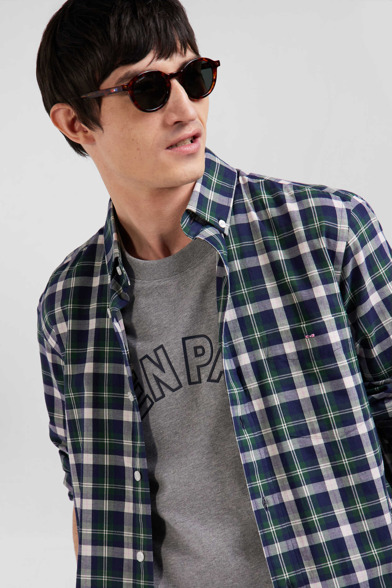 Regular green checked cotton shirt