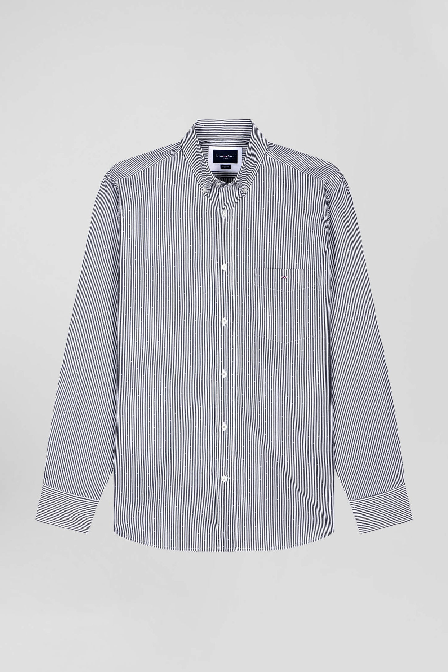 Regular navy blue striped cotton jacquard shirt