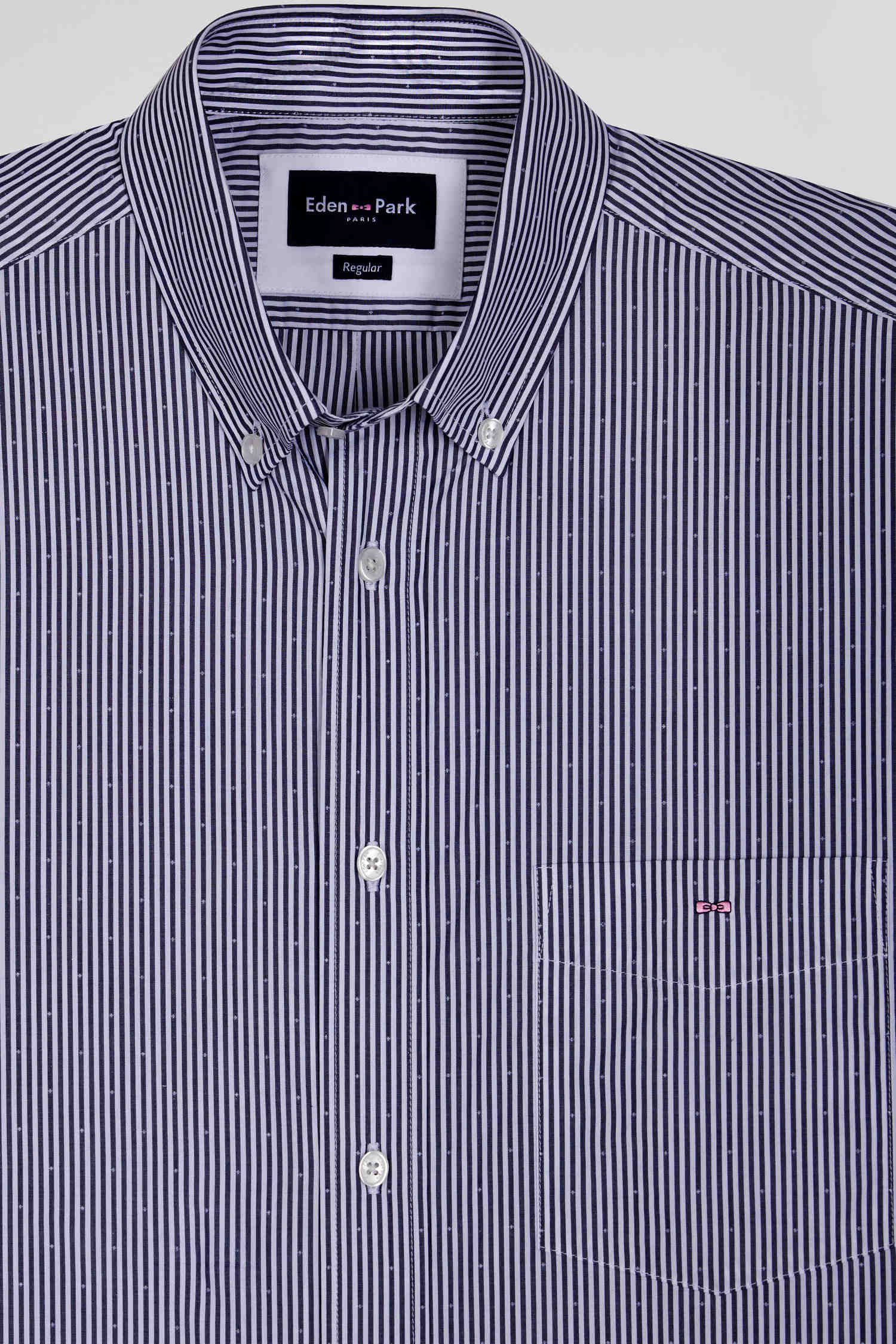 Regular navy blue striped cotton jacquard shirt