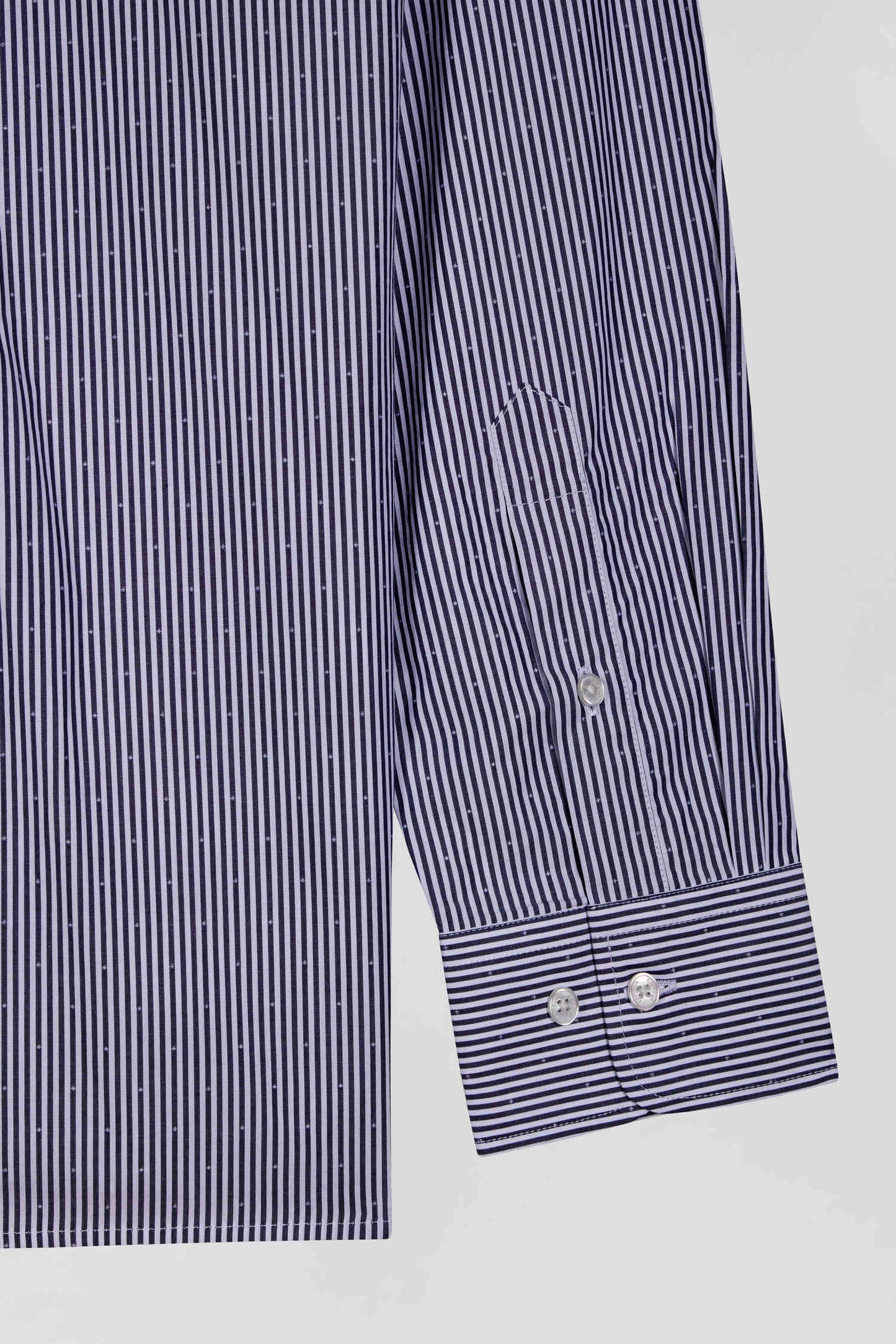 Regular navy blue striped cotton jacquard shirt