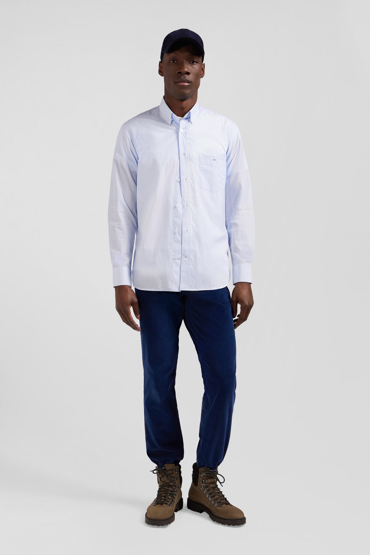 Regular sky blue striped cotton jacquard shirt