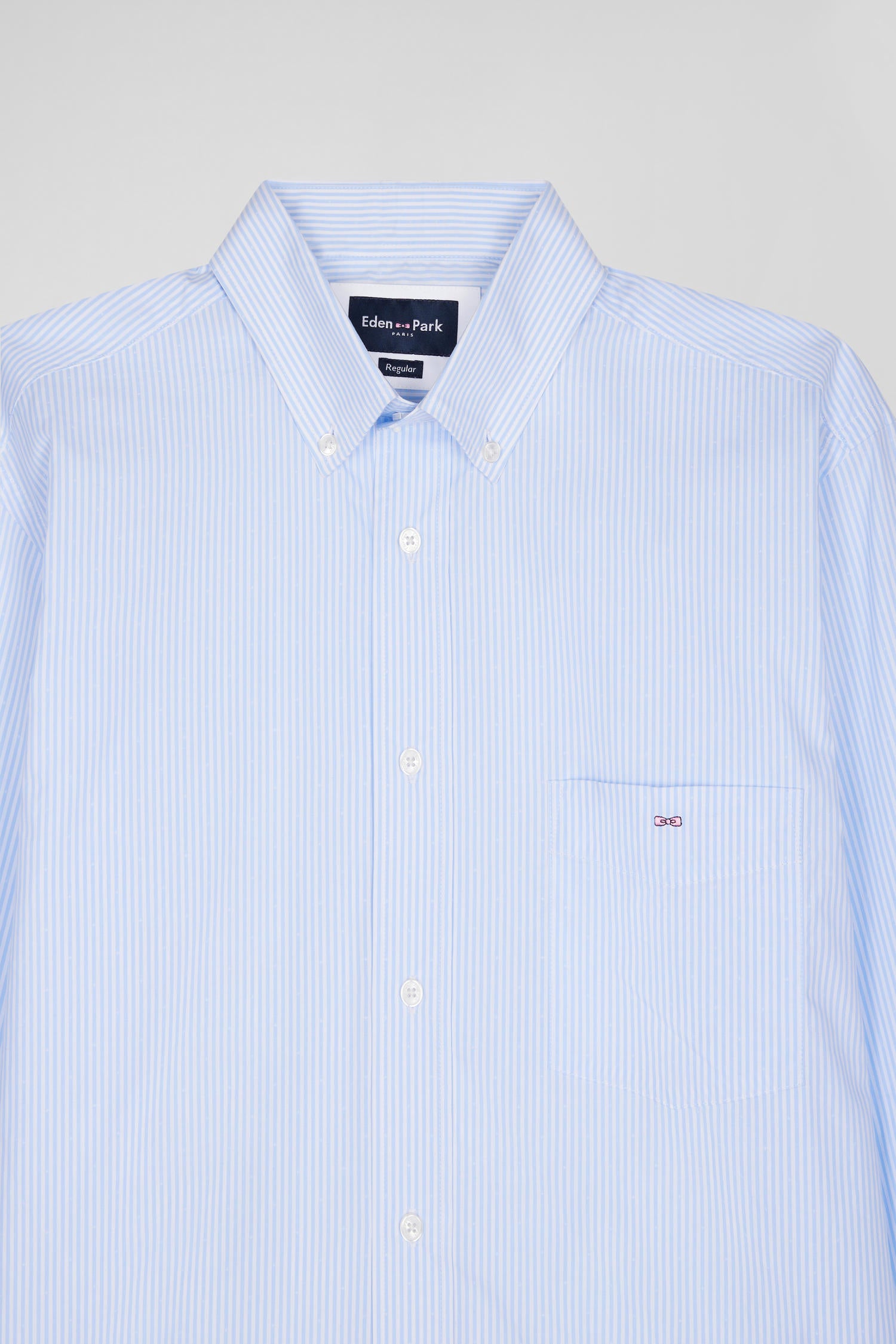 Regular sky blue striped cotton jacquard shirt