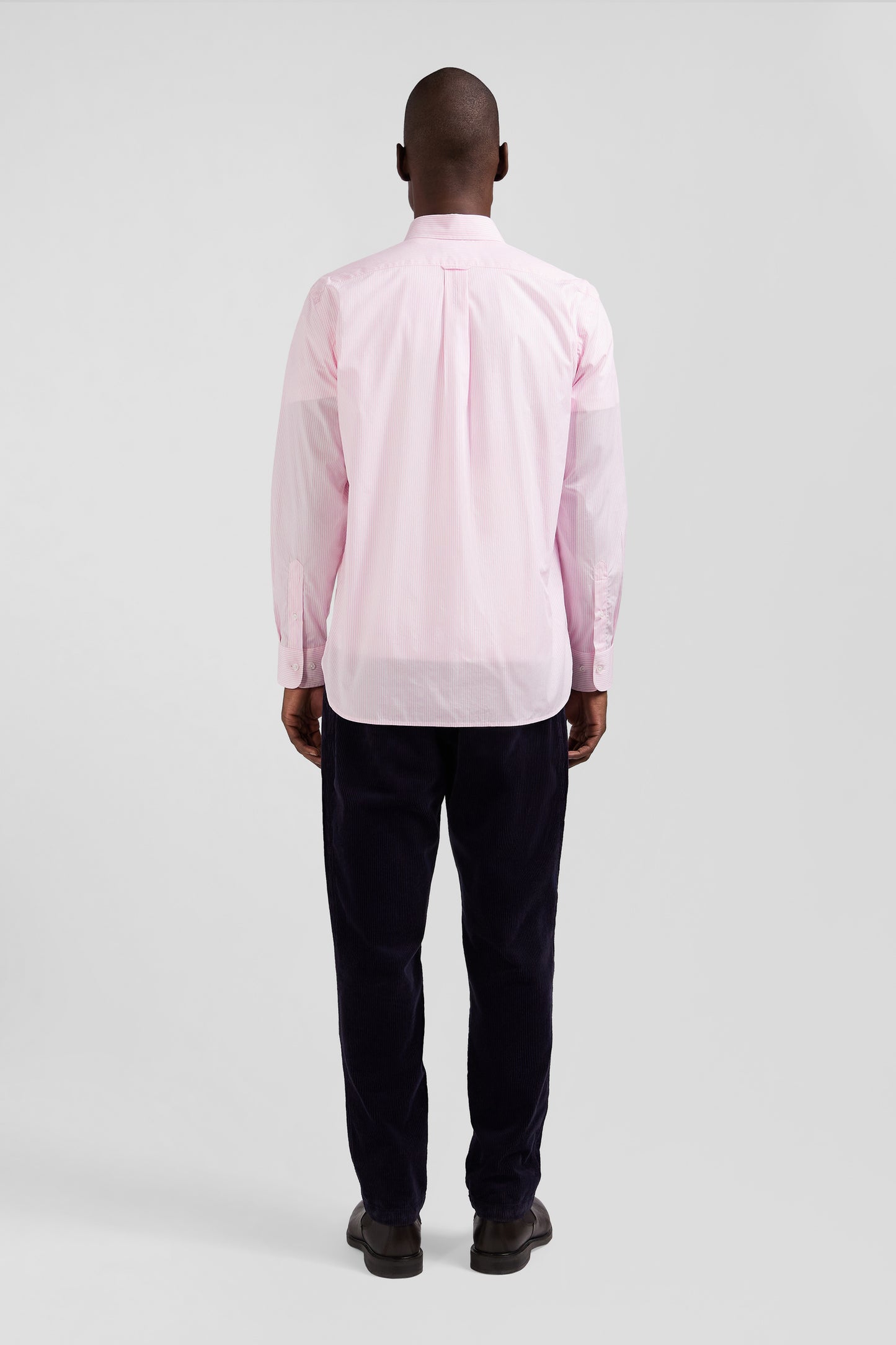 Regular pink striped cotton jacquard shirt