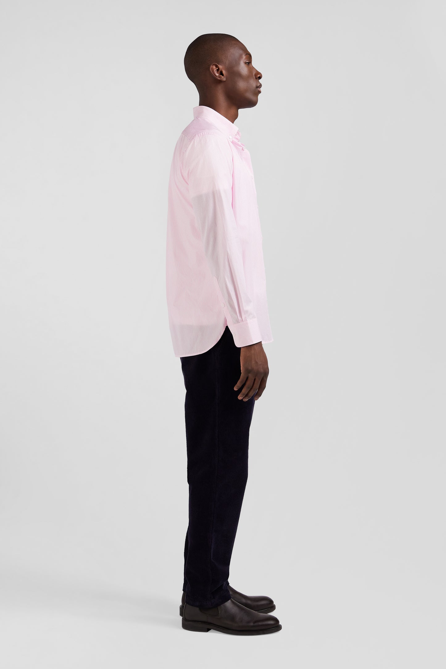 Regular pink striped cotton jacquard shirt