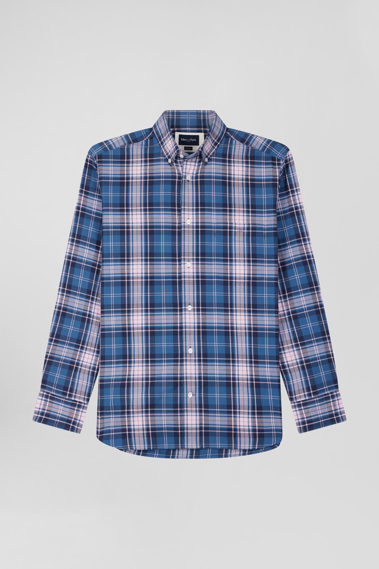 Regular blue and pink checked cotton shirt