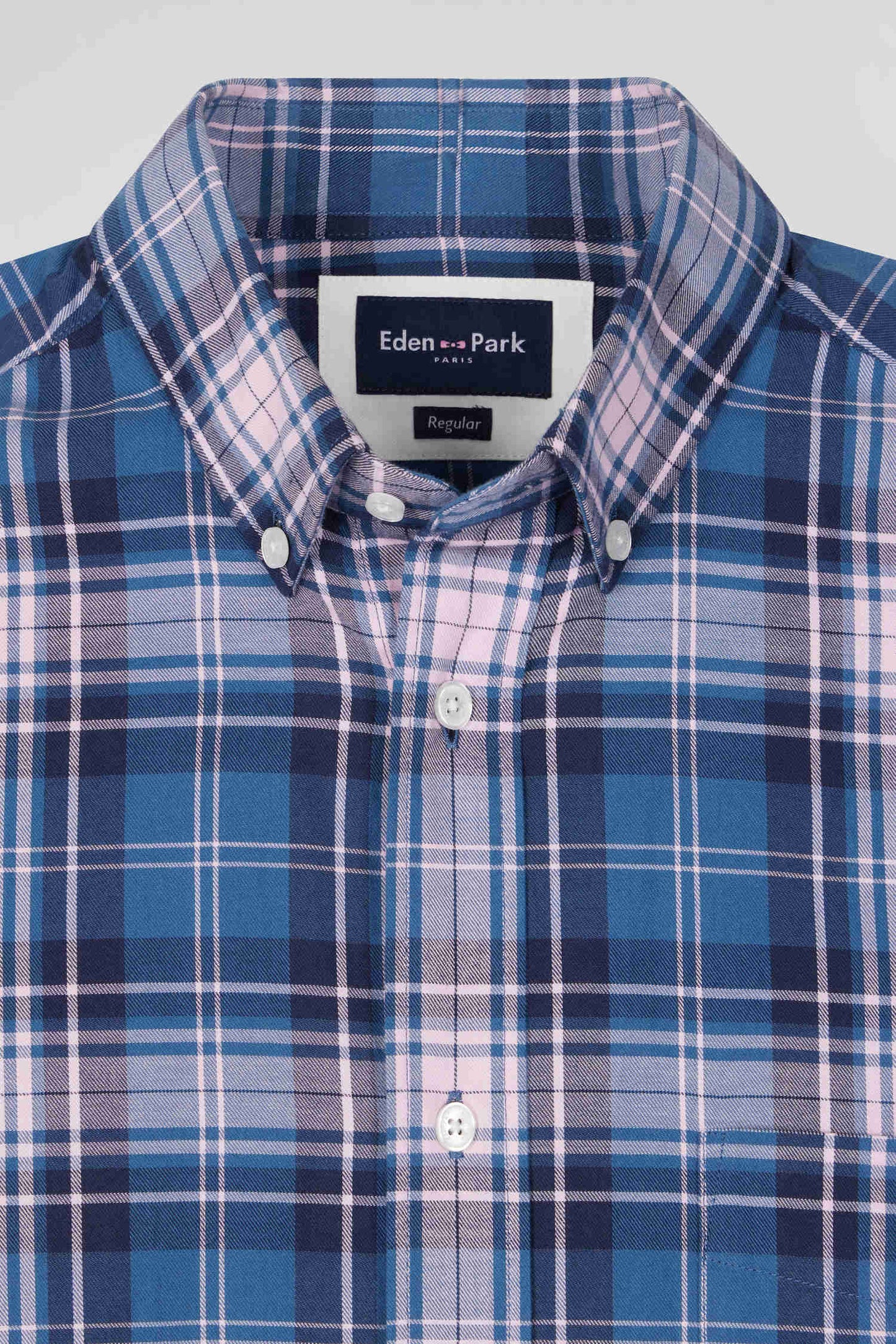 Regular blue and pink checked cotton shirt