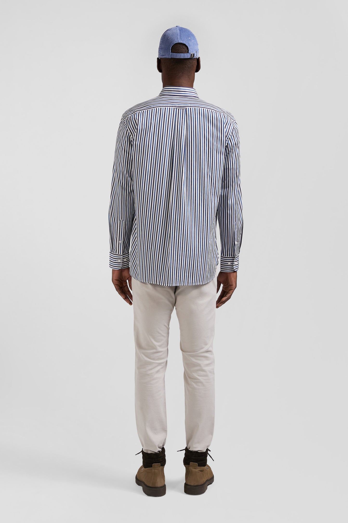 Regular dark blue striped cotton poplin shirt