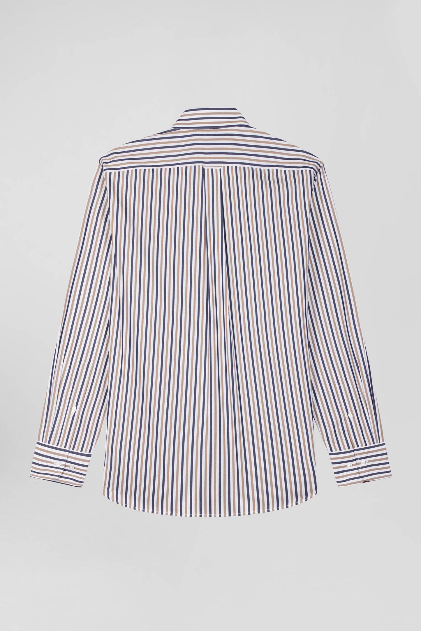 Regular greige striped cotton poplin shirt