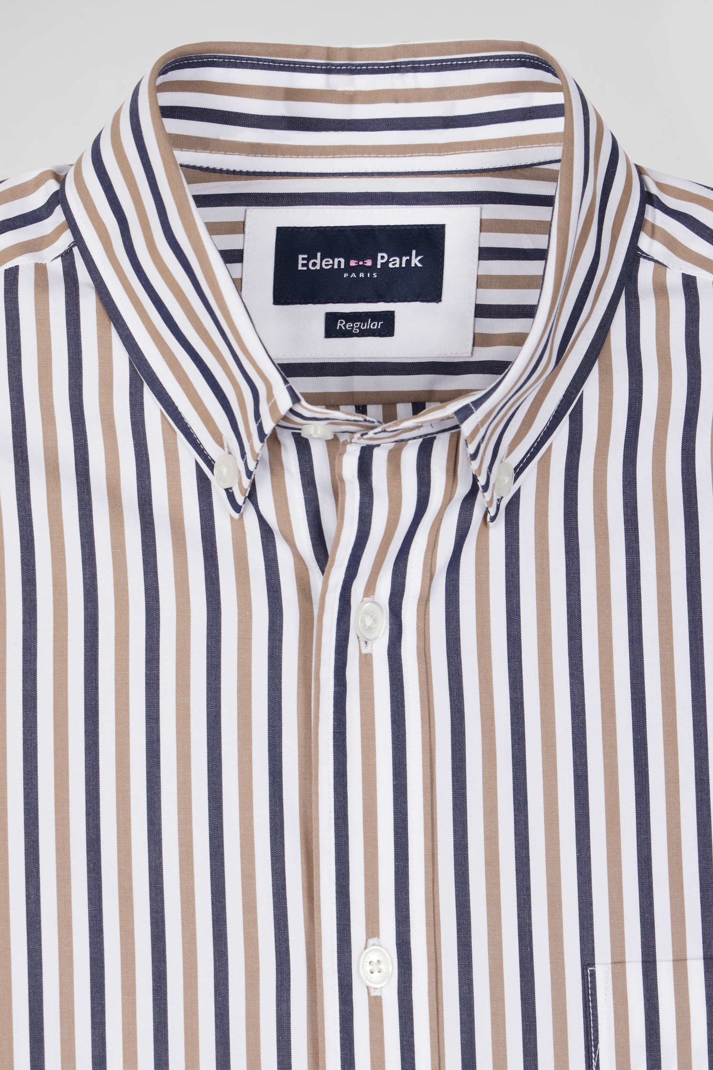 Regular greige striped cotton poplin shirt