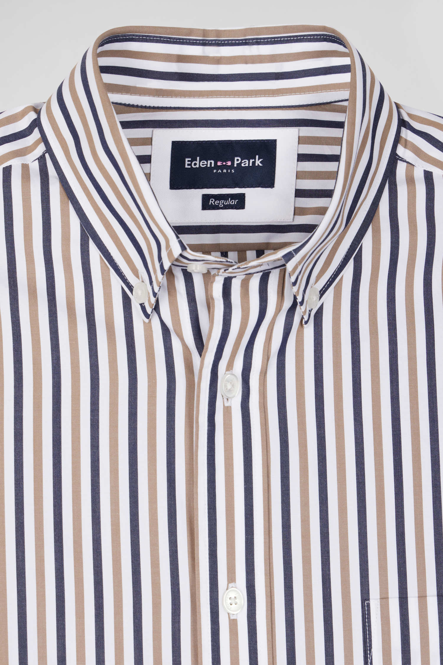 Regular greige striped cotton poplin shirt