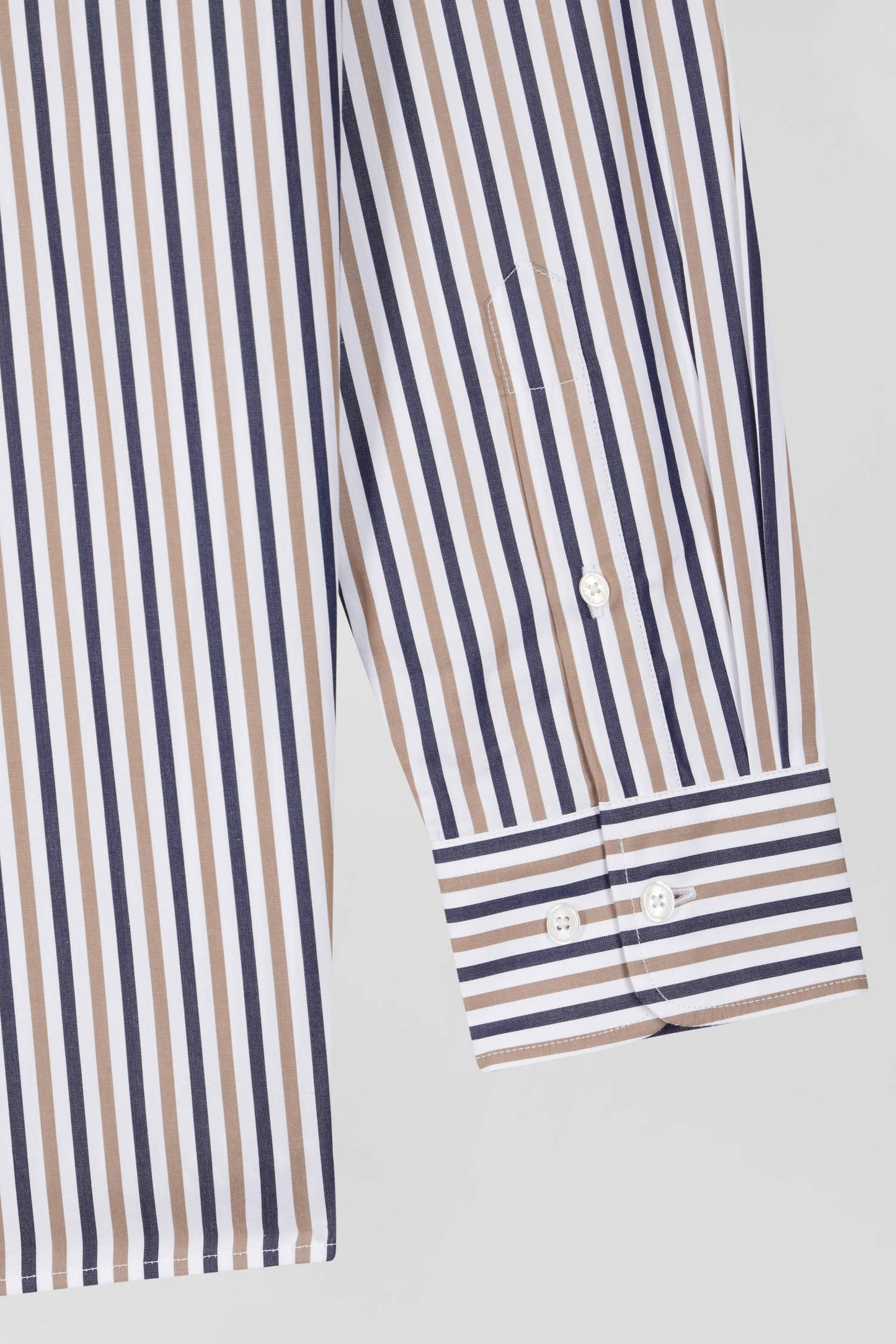 Regular greige striped cotton poplin shirt