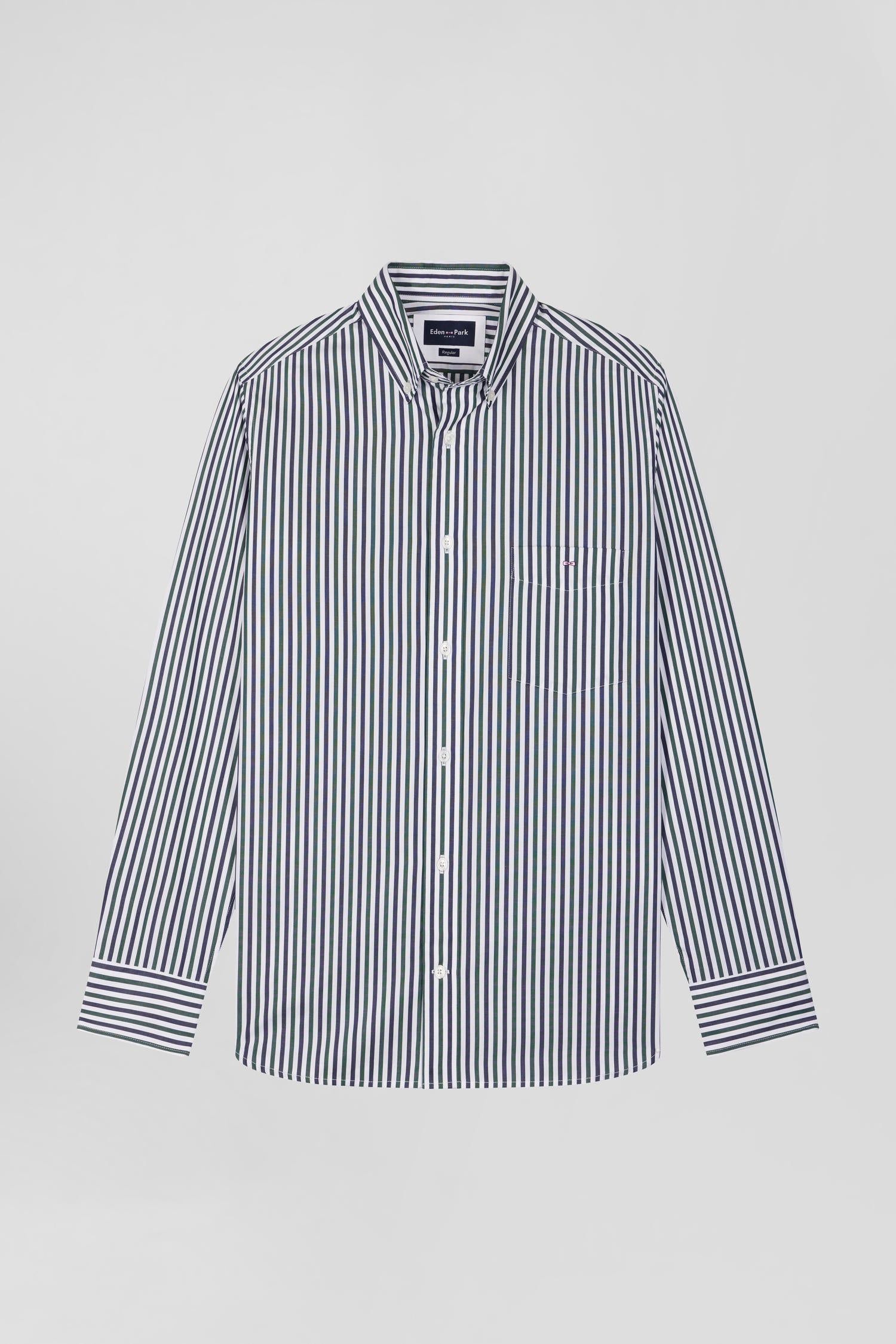 Green striped cotton poplin shirt Regular fit