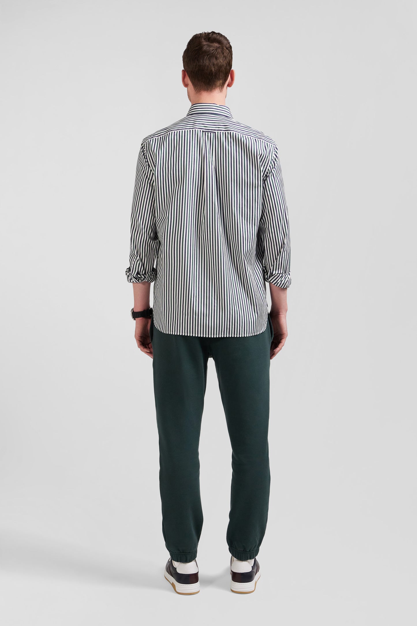 Green striped cotton poplin shirt Regular fit