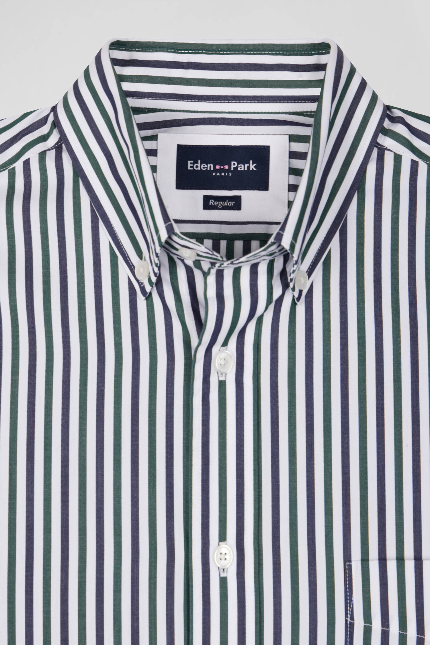 Green striped cotton poplin shirt Regular fit