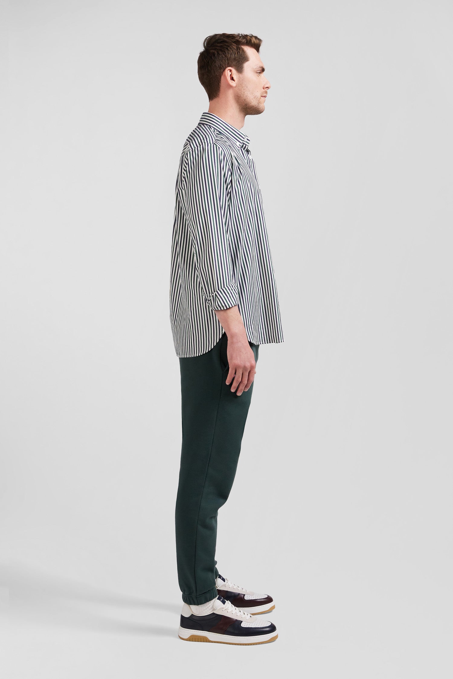 Green striped cotton poplin shirt Regular fit